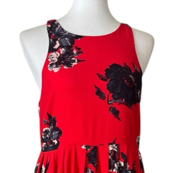 Free People Aline Mini Dress Pockets Halter Neck Red Black Floral Women’s Size 6 - Picture 7 of 14